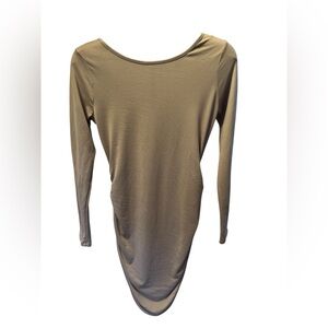 Fashion Nova Taupe Ruched Bodycon Dress Long Sleeve Size L
